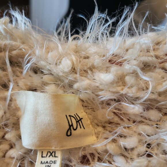 Ivory Chenille Shag Open Sweater Vest L/XL Apres Ski Winter White Cozy Boho - Picture 8 of 8